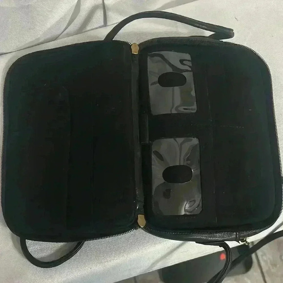 FOSSIL Vtg 90's Black Leather Small Crossbody WALLET ID INSIDE Bag Tote Purse - Picture 6 of 9